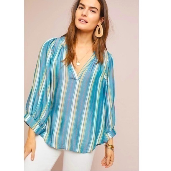 Anthropologie Tops - Anthropologie Maeve Striped Puff Sleeve Byron Top